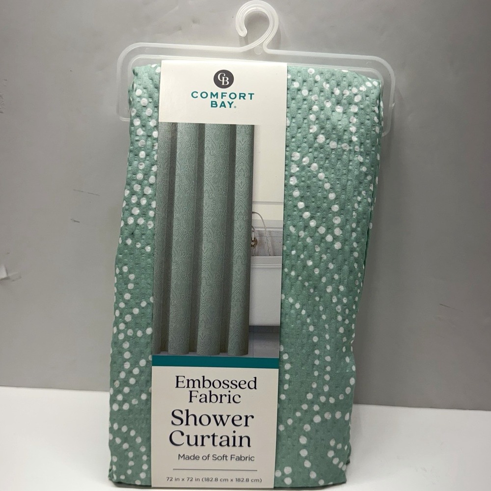 Comfort Bay Polka Dot Teal/White Polyester Shower Curtain 72"x72" Machine Wash
